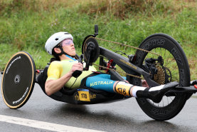 Lauren Parker competes in the women’s road race on Thursday in Paris. 