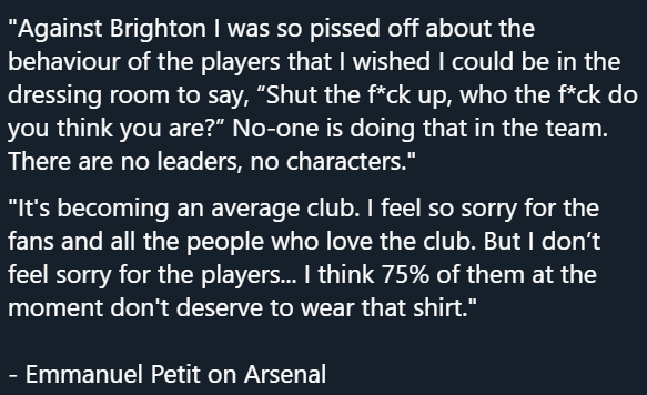 r/Gunners - Emmanuel Petit in recent days said his opinion on Arsenal. You can't disagree with the guy.