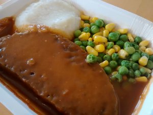 Amy's Kitchen Veggie Loaf with mashed potatoes and vegetables, microwaved