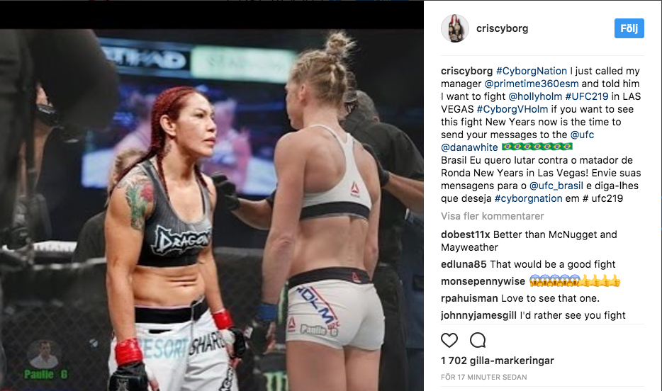 r/MMA - Cris Cyborg wants Holly Holm at UFC 219