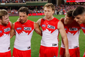 Callum Mills addresses his teammates prior to their clash with GWS.