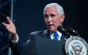 Vice President Mike Pence delivers remarks during an event where NASA introduced 12 new astronaut candidates, Wednesday, June 7, 2017 at NASA’s Johnson Space Center in Houston, Texas.