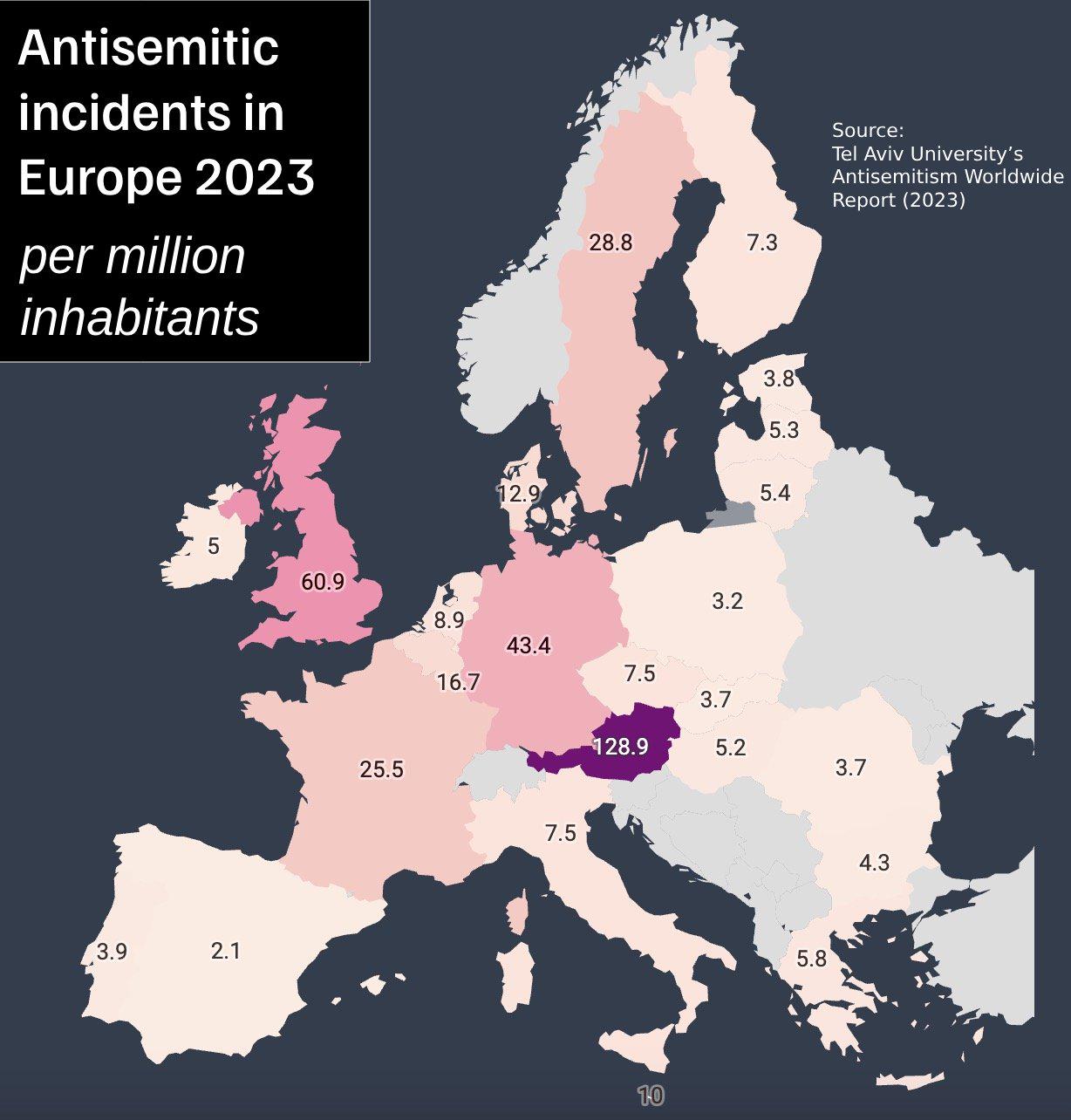 r/MapPorn - Antisemitic incidents in Europe 2023