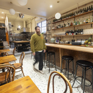 Arnold’s eclectic interior features a cork-tiled bar and a disco ball.