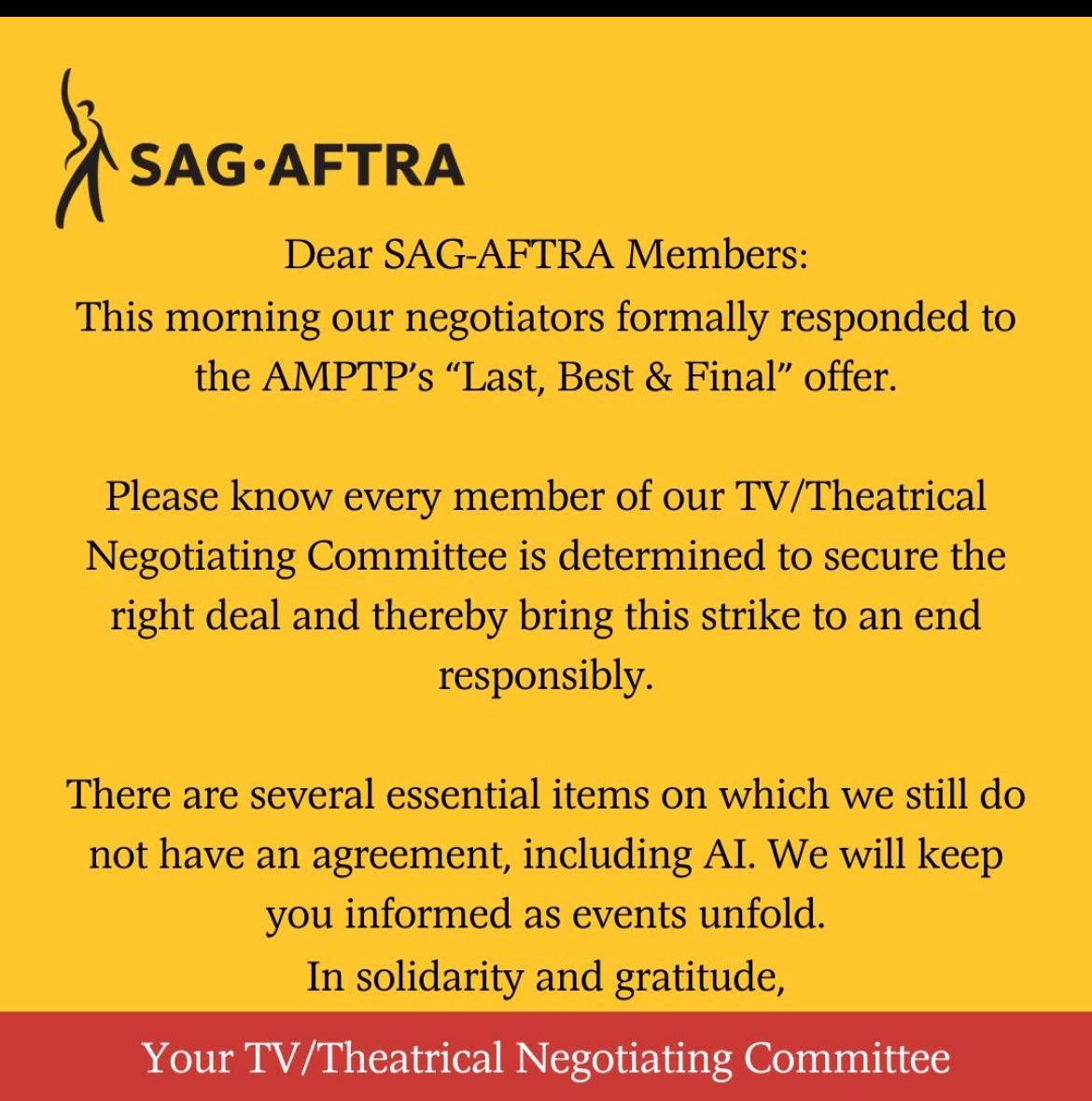 r/Fauxmoi - SAG-AFTRA Responds to AMPTP’s “Last, Best & Final” Offer