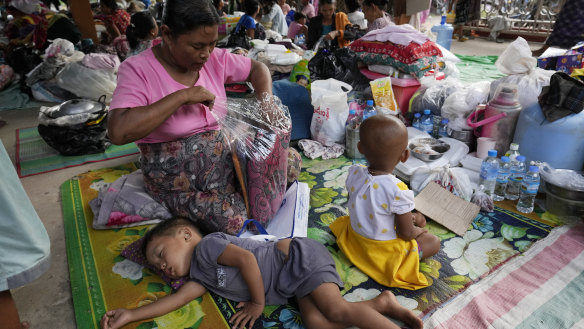 Flood victims at temporary camp opened at a monastery in Naypyidaw, Myanmar.