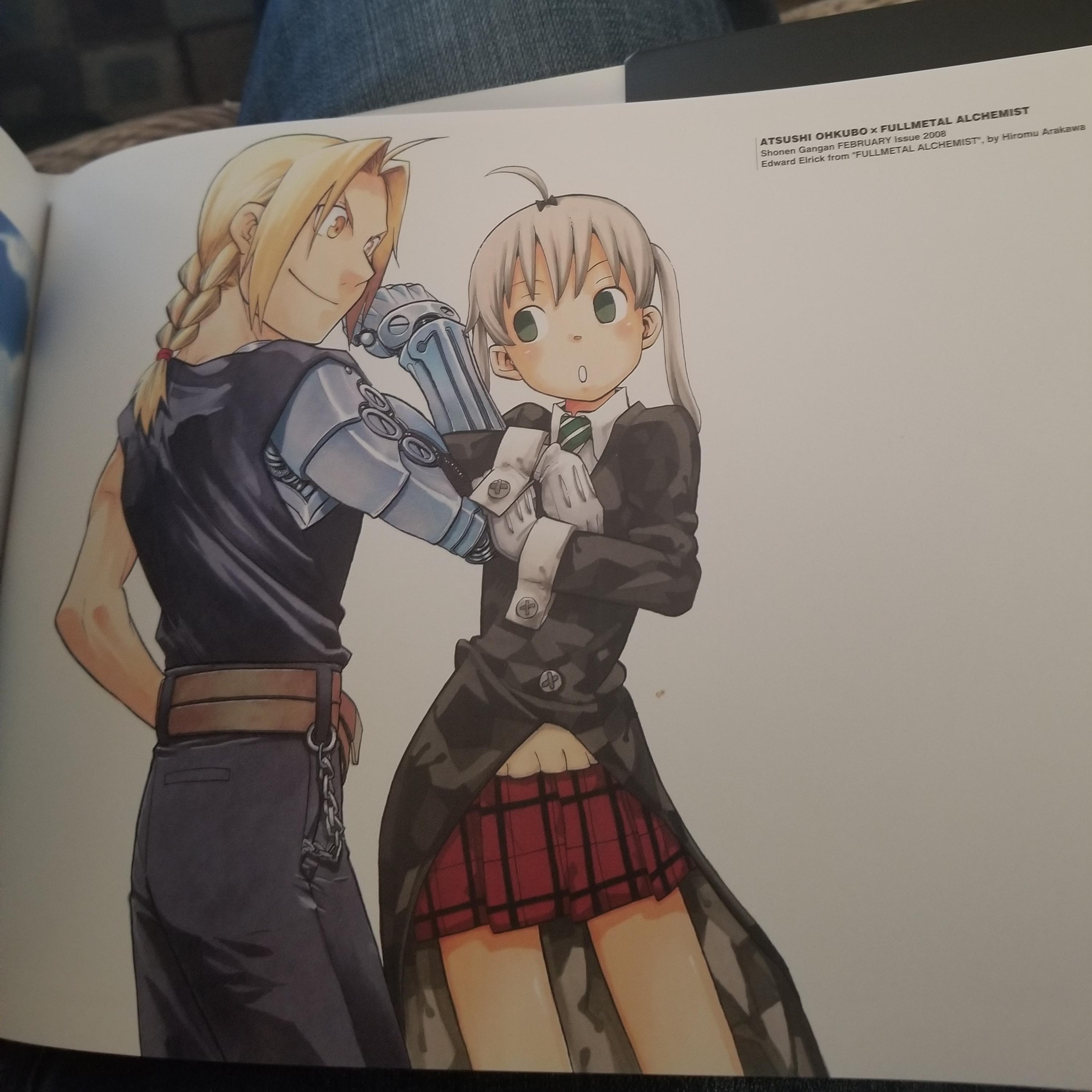 r/FullmetalAlchemist - I found this neat page from the Soul Eater art book. Art is by Arakawa (for Edward Elric) and Atsushi Ohkubo (for Maka Albarn).