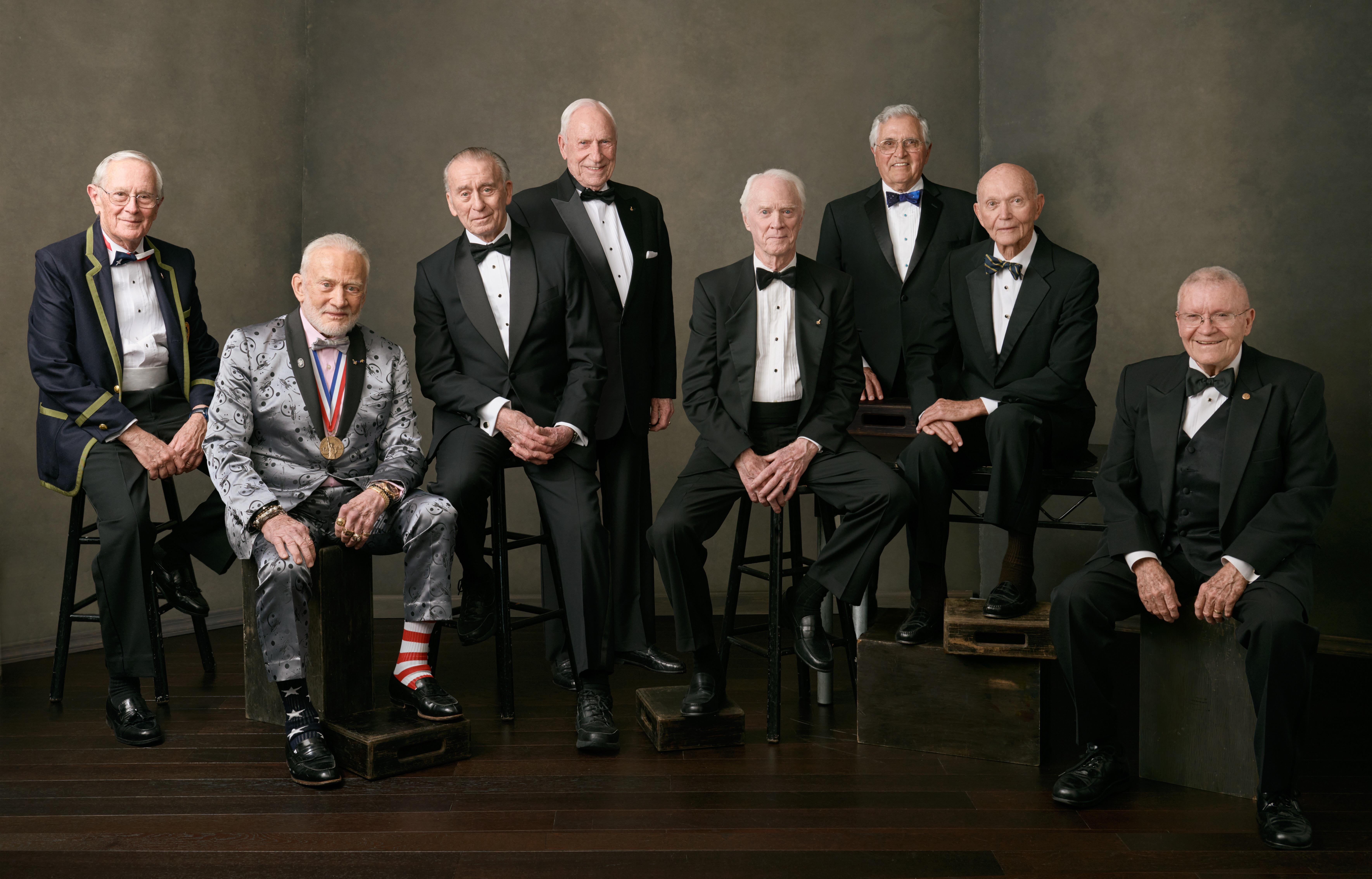 r/space - 8 of the surviving Apollo astronauts photographed at the Explorers Club Annual Dinner for the 50th anniversary of the moon landings. Photo by me.