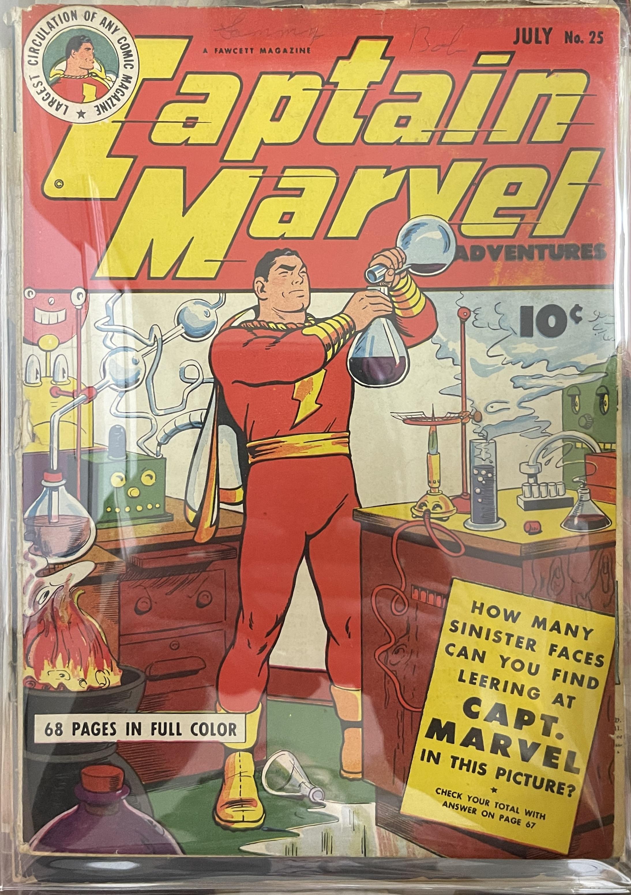 r/comicbookcollecting - More Golden Age beauty - Captain Marvel Adventures #25 (Fawcett, July 1943). A cool concept for the cover - “How many sinister faces can you find leering at Captain Marvel?”