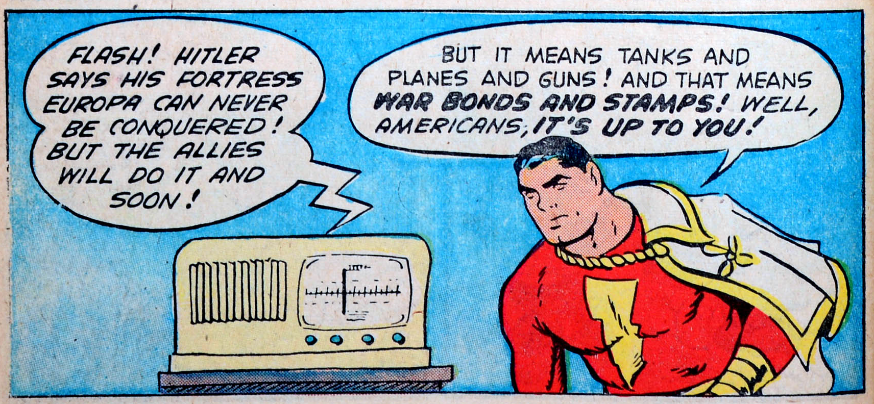 r/PropagandaPosters - A reminder to buy War Bonds and War Stamps from Captain Marvel in Captain Marvel Adventures #30, Dec 1943