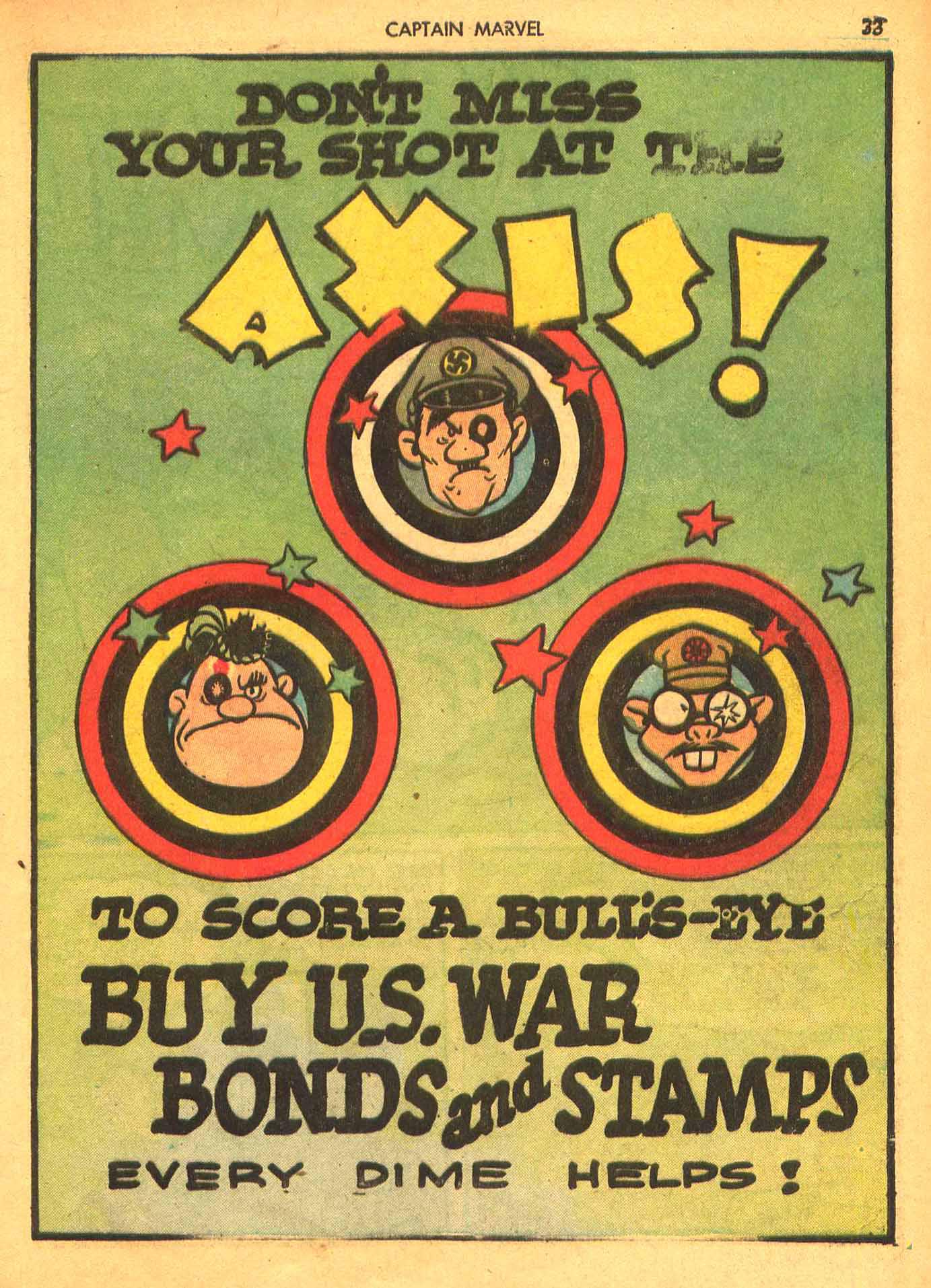 r/PropagandaPosters - An ad encouraging the purchase of U.S. War Bonds and War Stamps, published in Captain Marvel Adventures #19, Dec 11, 1942