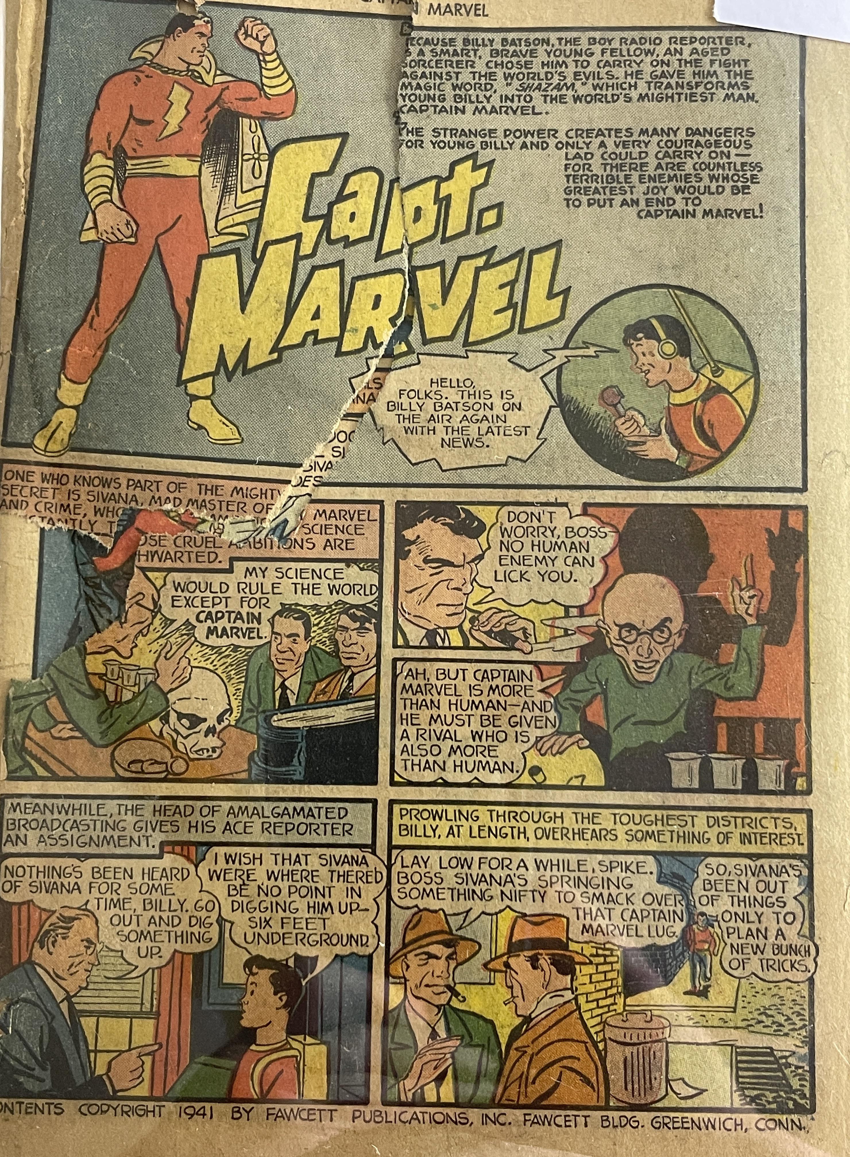 r/comicbookcollecting - A coverless marvel! Captain Marvel Adventures NN (#1). (March, 1941). Captain Marvel and Sivana by Jack Kirby!