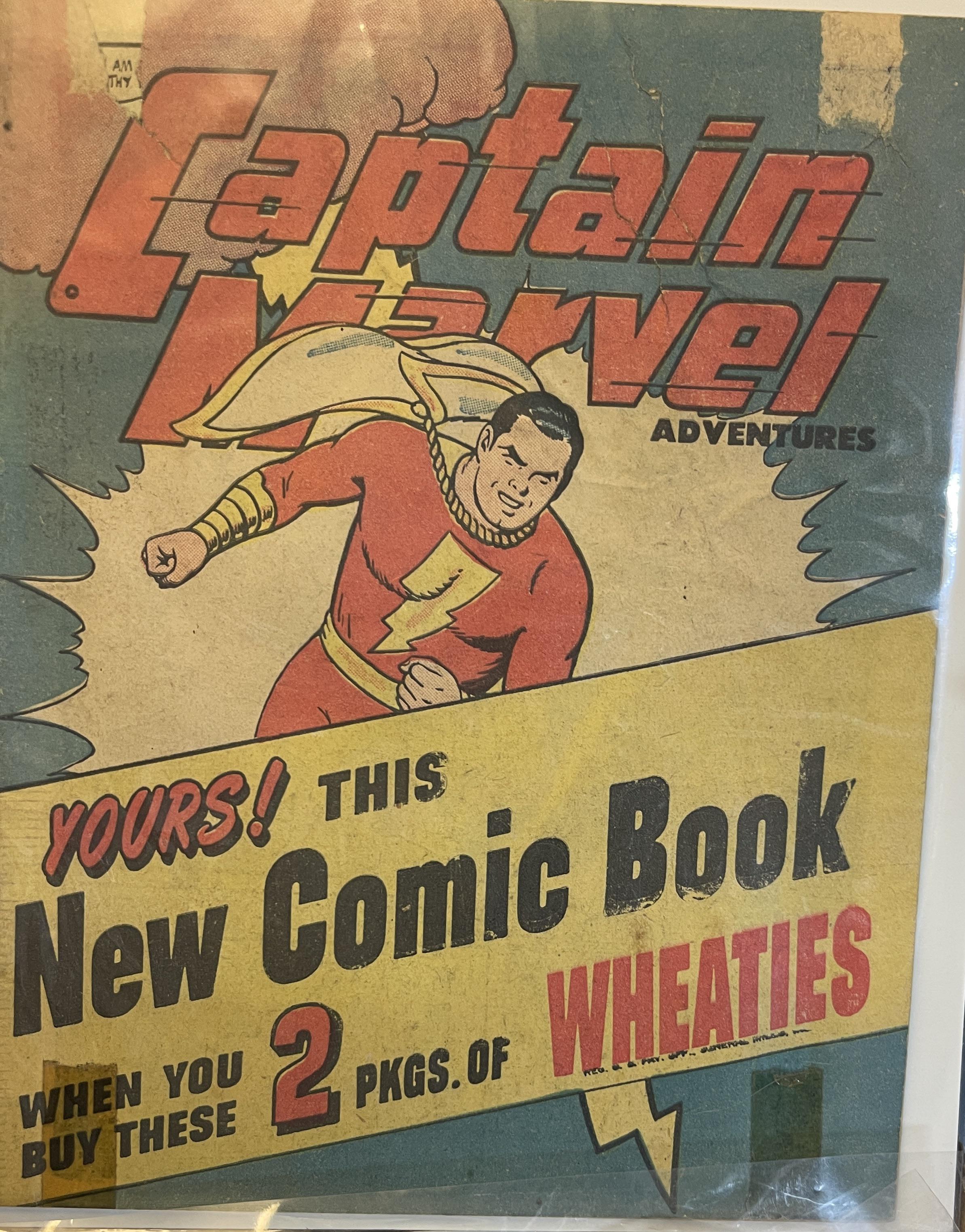 r/comicbookcollecting - One of my favorite promo comics. Captain Marvel Adventures (1945 Fawcett, 6” x 8”). These were taped at the corners to boxes of Wheaties and are never found in high grade.