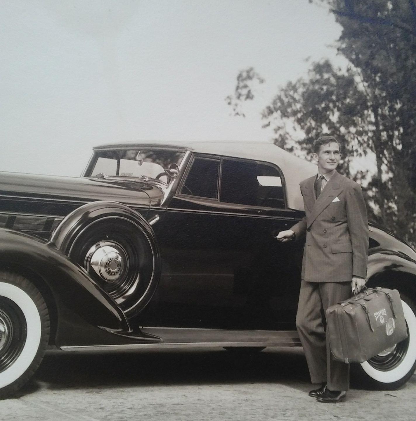 r/OldSchoolCool - My father, Page Gilman (who was a well known radio actor) getting in his Packard at age 17 for his first day of school at Stanford University, approx 1935