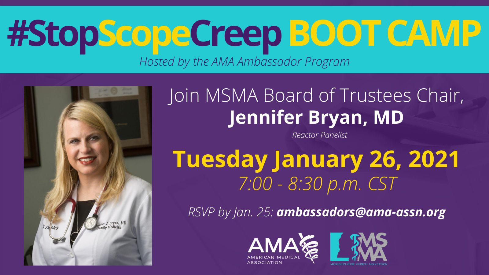 r/Noctor - American Medical Association presents #StopScopeCreep Boot Camp. Take a deep dive into the AMA’s efforts to stop dangerous Scope of Practice expansion legislation! Enroll as an AMA Ambassador & RSVP by Jan 25th