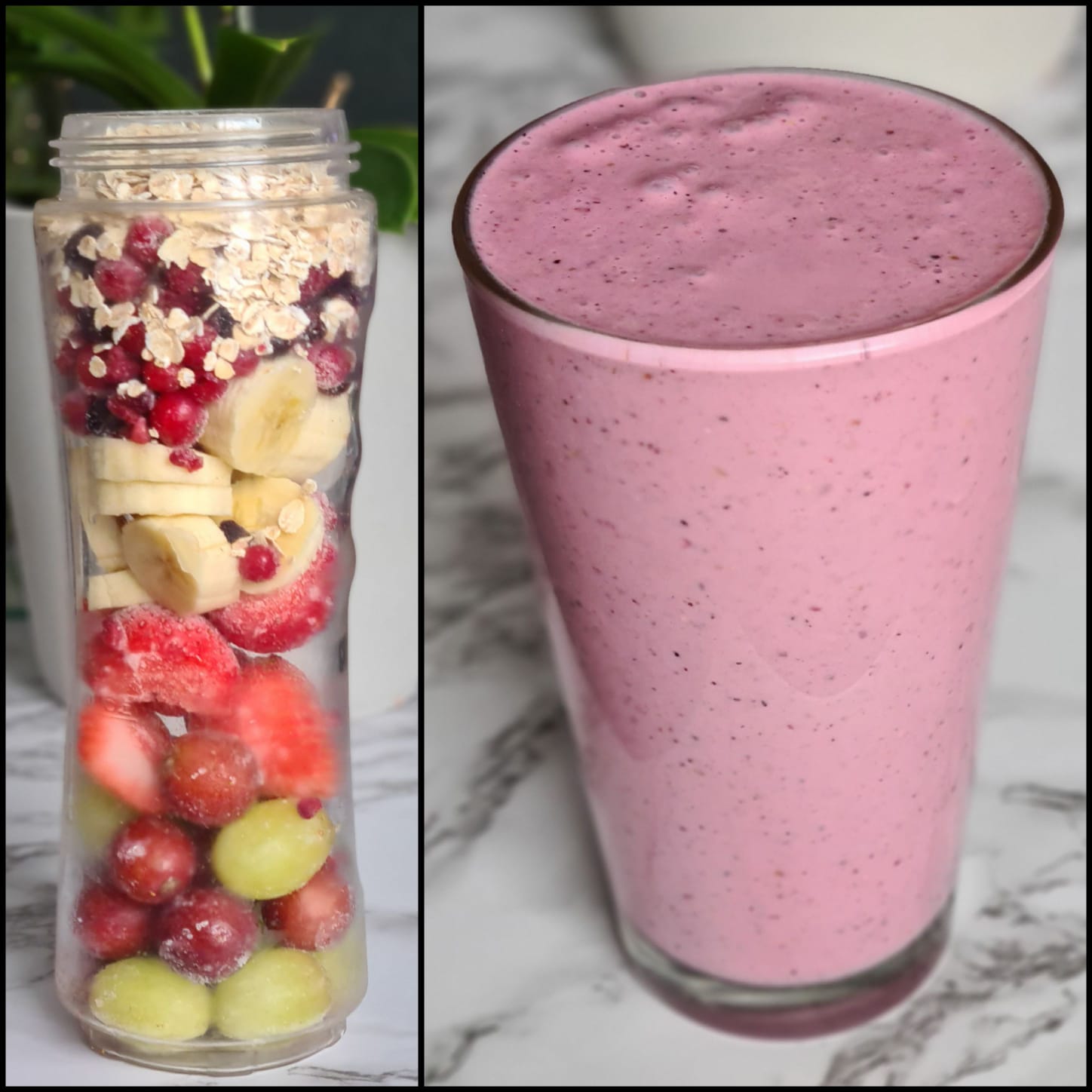 r/food - [Homemade] Red/green grape, strawberry, banana, mixed berry smoothie, blended with oats and Greek yogurt.