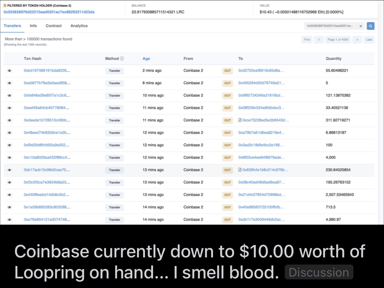 r/Superstonk - From the loopring sub: This level of transparency is exactly why blockchain is going to revolutionize finance. They can see that Coinbase was never actually buying the crypto. It’s impossible to hide the corruption on blockchain for those willing to look.