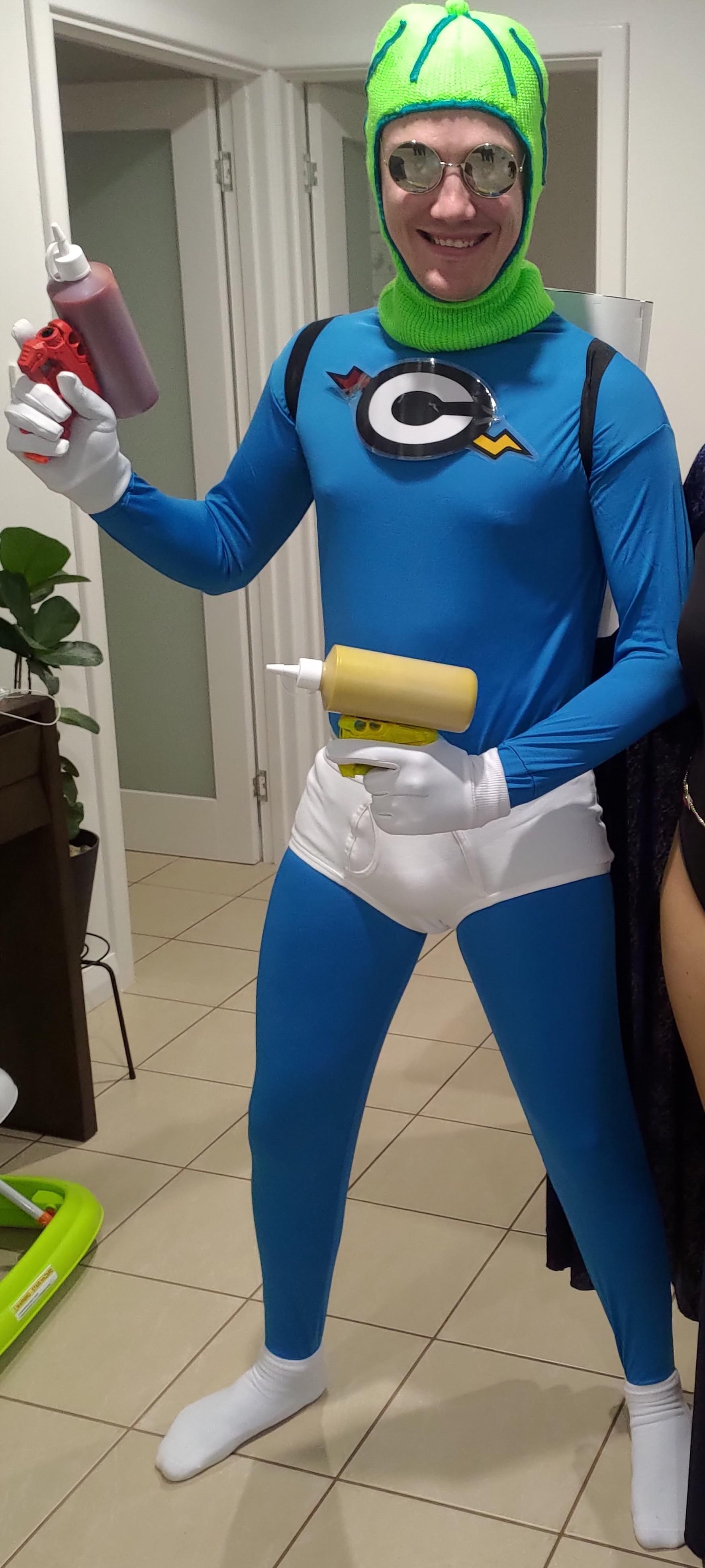 r/DCcomics - [Cosplay] My Condiment King costume for a friend's Batman themed birthday party.