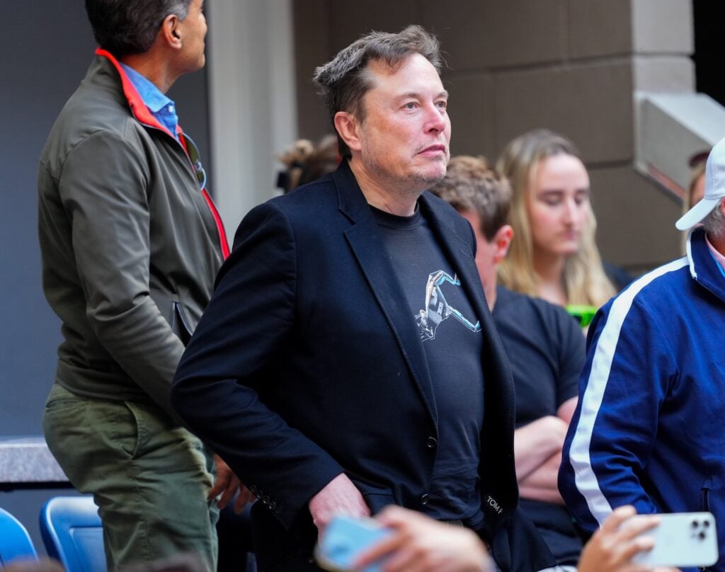 Elon Musk is seen at the 2024 US Open Tennis Championships on September 08, 2024 in New York City.