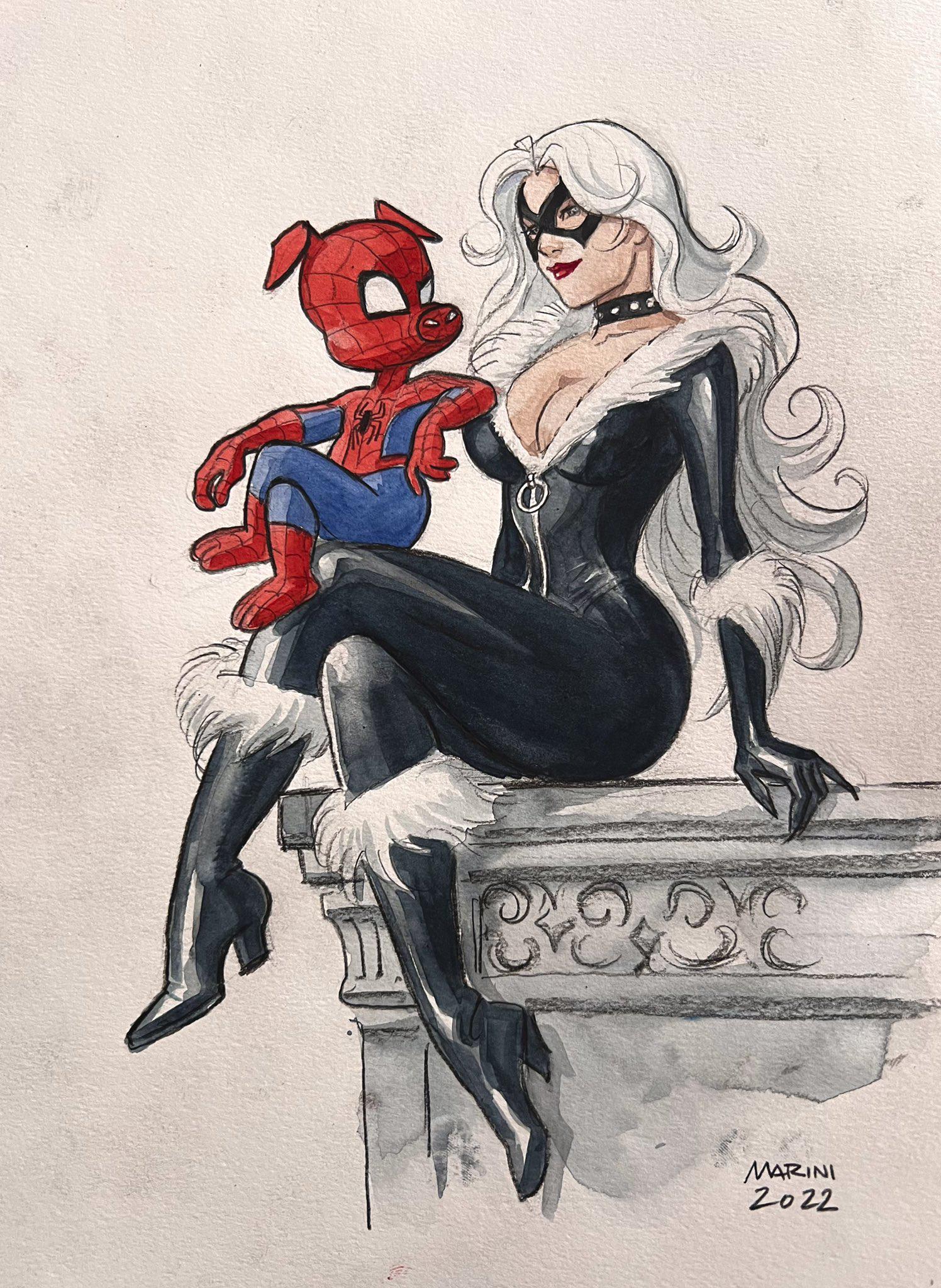 r/Marvel - Spider-Ham & Black Cat – by Enrico Marini