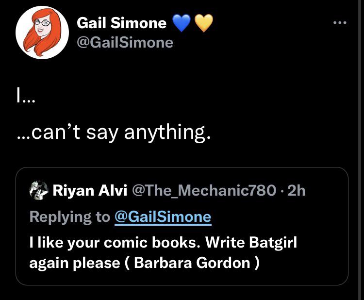 r/DCcomics - [other] Gail Simone teases a project with Barbara Gordon on Twitter.