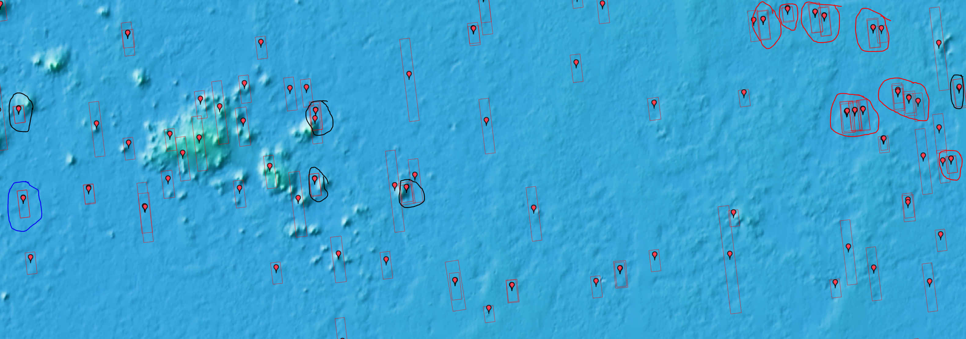 r/SpaceXLounge - SpaceX potential landing sites (From HiRISE images) at Arcadia Planatia. Red circles are Red Dragon, Black is Starship, Blue is "Human Exploration"