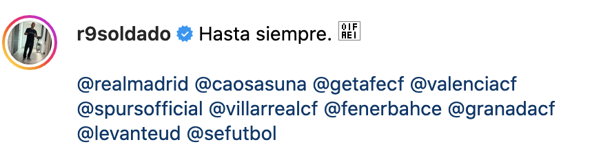 r/soccer - [r9soldado] Roberto Soldado announces his retirement on instagram (link to farewell video in comments)