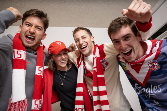 Greg Ellerine, Eden Glover, Aaron Ryba and Josh Kessel are looking forward to a Roosters-Swans double header in Melbourne this weekend. 