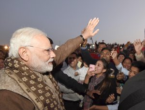 The Prime Minister, Shri Narendra Modi interacting with the people, at the ‘Beating Retreat’ ceremony, at Vijay Chowk, in New Delhi on January 29, 2018.