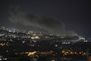 Smoke rises after an Israeli airstrike in Dahiyeh, Beirut, Lebanon, Saturday, Oct. 5, 2024.