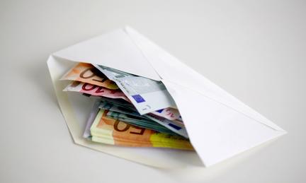 An envelope containing euro notes