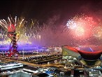 Fireworks illuminate the sky above the Olympic Park