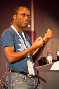 Developer Advocate speaking at an event