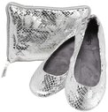 CitySlips  Snakeskin Foldable Ballet Flats, Silver