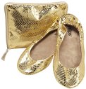 CitySlips  Snakeskin Foldable Ballet Flats, Gold