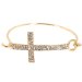 Gold with Clear Iced Out Cross Metal Bangle Bracelet