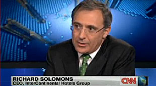 Screenshot from CNN Interview of Richard Somons discussing IHG Rewards Club and its new benefits video