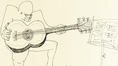 untitled ink drawing of a four-eyed guitar player