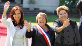 Argentina President Cristina Fernández de Kirchner (left), Chilean President Michelle Bachelet (centre) and Brazilian President Dilma Rousseff