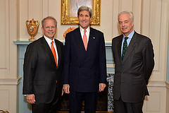 Secretary Kerry and Ambassadors Broas and Bekink Pose for a Photo