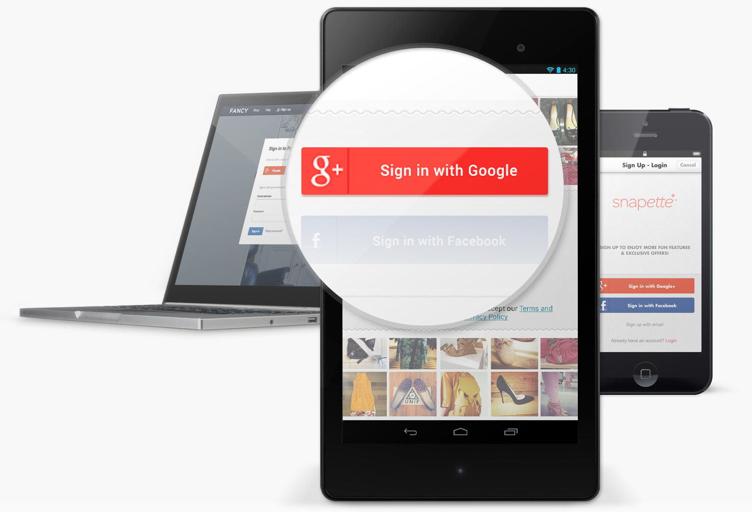 Sign in with Google on tablet, phone and laptop