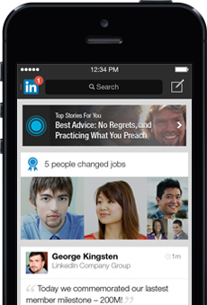 iPhone displaying LinkedIn promo.