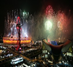 A firework display heralds the end of the Opening Ceremony of the London 2012 Paralympics at the Olympic Stadium.