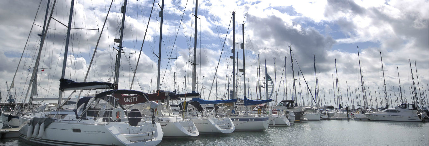 Panoramic view of Yachts berthing at Premier's Gosport Marina near the entrance to Portsmouth Harbour