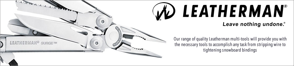 Leatherman for top-quality knives, torches, MUT, multi tools: drivers, scraper, screwdriver, file, scissors.
Leatherman knives and torches all offer the same assurance of quality and reliability you know you can count on with their multi-tools. The Leatherman brand is synonymous with quality and innovation and is recognised as the world leader in compact and highly durable multi-purpose tools. Leatherman, whose renowned brand of multi-tools has grown rapidly in popularity, proudly back their products with an amazing 25-year guarantee (limited warranty). If you have a problem with any defect in the material or workmanship of your Leatherman multi-tool, Leatherman will repair it under this 25-year guarantee. Browse our fantastic range of Leatherman multi-tools, knives and torches and buy online today.