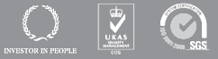 Investors in people, UKAS, and SGS logos.