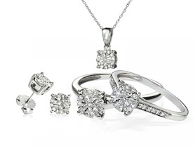 Diamond Pendant and Earring Set w/ Choice of Rings