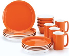 Rachael Ray Dinnerware Round and Square 16-Piece Dinnerware Set, Orange