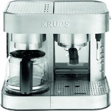 KRUPS XP604 Die Cast Pump Espresso Machine and Coffee Maker Combination with Milk Frothing Nozzle, 10-Cup, Silver