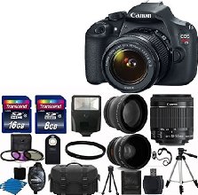 Canon EOS Rebel T5 DSLR CMOS Digital SLR Camera and DIGIC Imaging with EF-S 18-55mm f/3.5-5.6 IS Lens + 58mm 2x Professional Lens +High Definition 58mm Wide Angle Lens + Auto Flash + 59" Strong lightweight Tripod + UV Filter Kit With 24GB Complete Deluxe Accessory Bundle